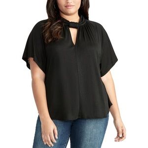 RACHEL ROY Keyhole Twist Neck Sheer Blouse